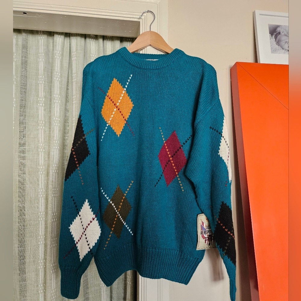 NWT Vintage Aeropostale Cotton Ramie Sweater Grandpa 90s Y2K Arglye sz M